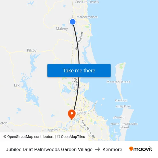 Jubilee Dr at Palmwoods Garden Village to Kenmore map