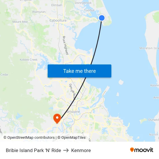 Bribie Island Park 'N' Ride to Kenmore map