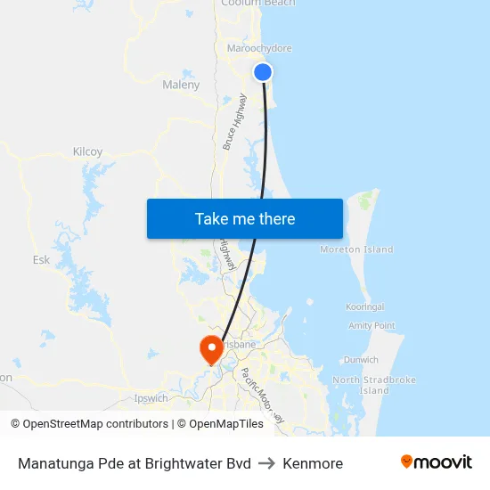 Manatunga Pde at Brightwater Bvd to Kenmore map