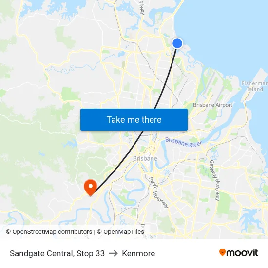 Sandgate Central, Stop 33 to Kenmore map