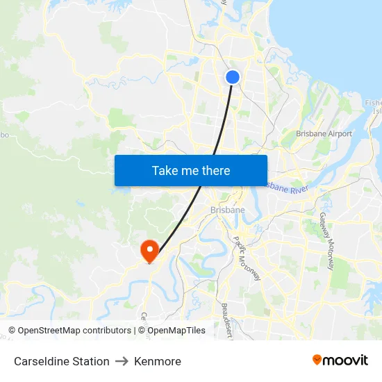 Carseldine Station to Kenmore map