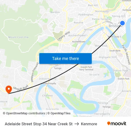 Adelaide Street Stop 34 Near Creek St to Kenmore map