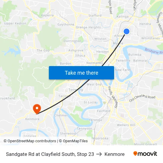 Sandgate Rd at Clayfield South, Stop 23 to Kenmore map