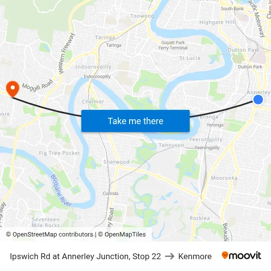 Ipswich Rd at Annerley Junction, Stop 22 to Kenmore map
