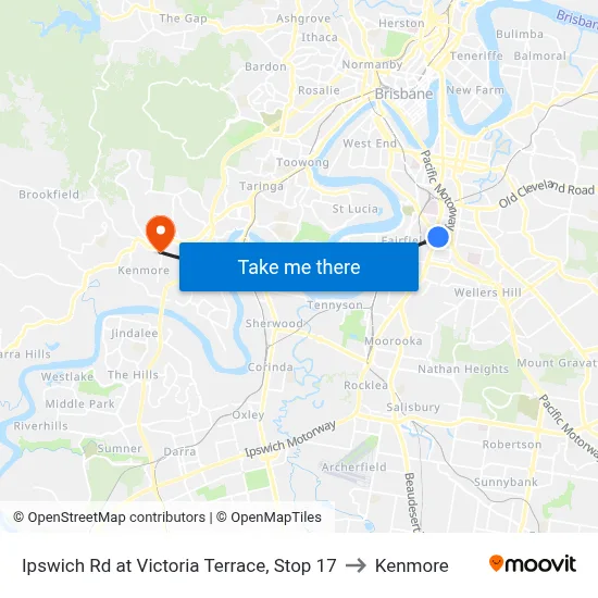 Ipswich Rd at Victoria Terrace, Stop 17 to Kenmore map