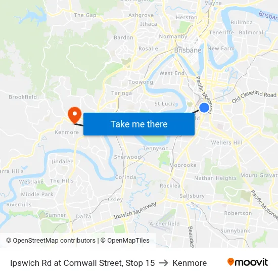 Ipswich Rd at Cornwall Street, Stop 15 to Kenmore map
