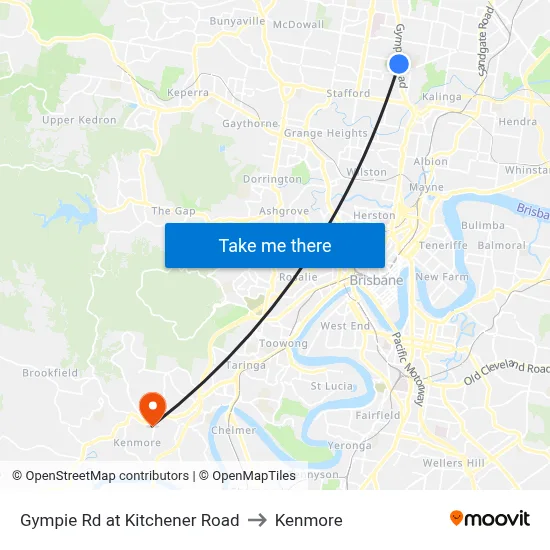 Gympie Rd at Kitchener Road to Kenmore map