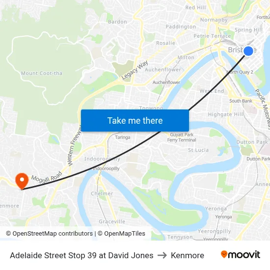 Adelaide Street Stop 39 at David Jones to Kenmore map