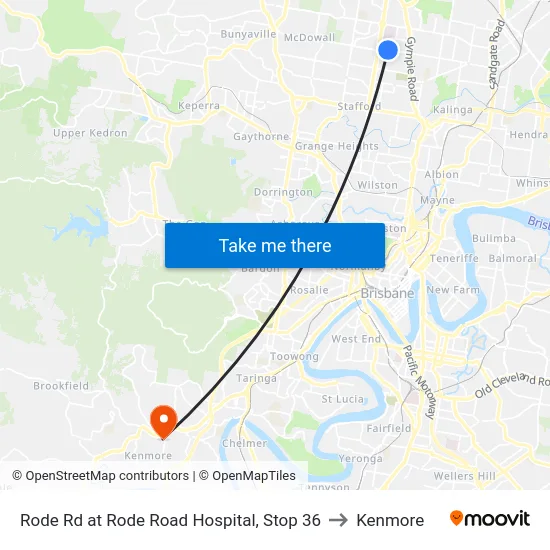 Rode Rd at Rode Road Hospital, Stop 36 to Kenmore map