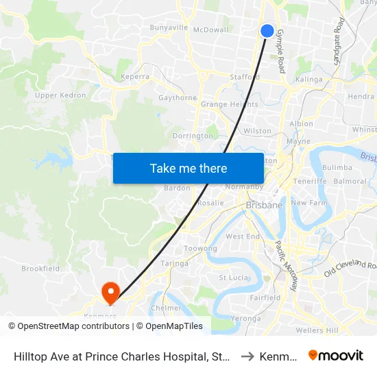 Hilltop Ave at Prince Charles Hospital, Stop 35 to Kenmore map