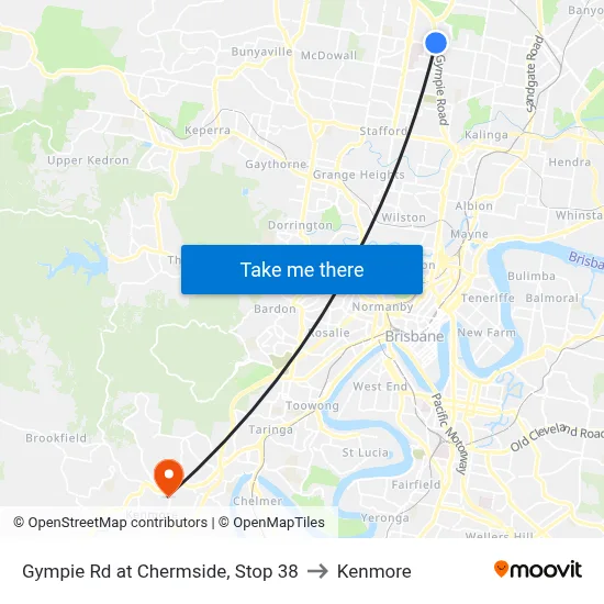Gympie Rd at Chermside, Stop 38 to Kenmore map