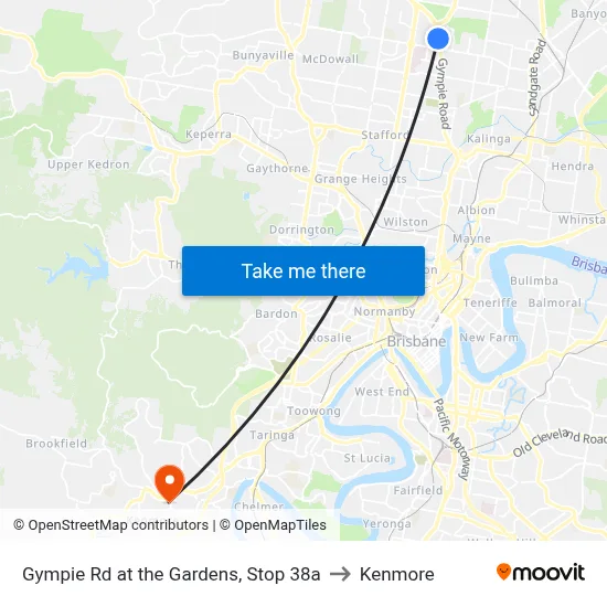 Gympie Rd at the Gardens, Stop 38a to Kenmore map