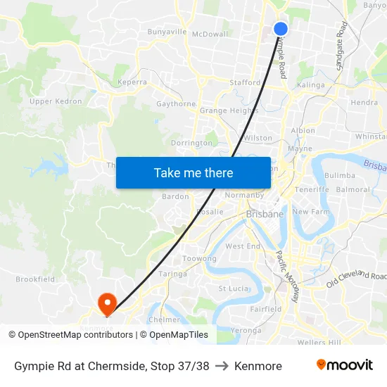 Gympie Rd at Chermside, Stop 37/38 to Kenmore map