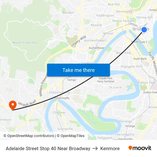 Adelaide Street Stop 40 Near Broadway to Kenmore map
