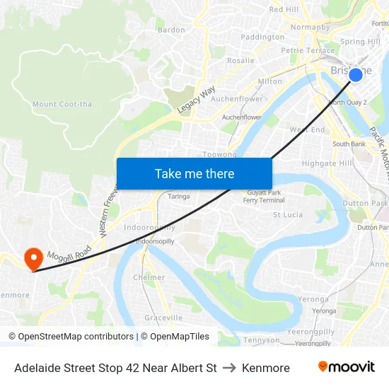 Adelaide Street Stop 42 Near Albert St to Kenmore map