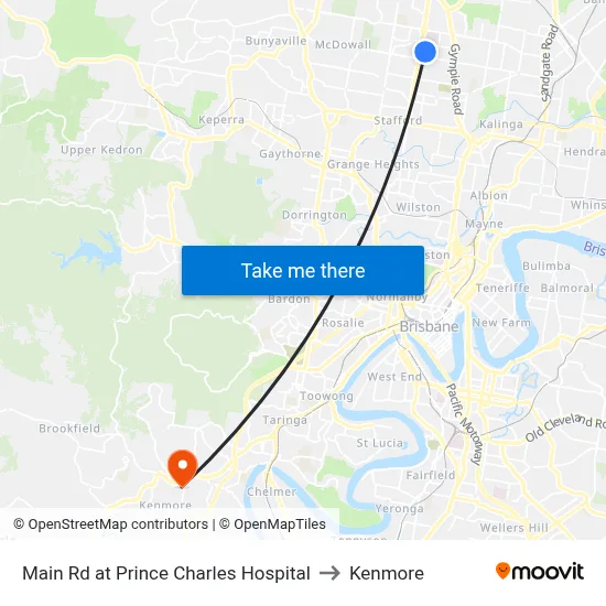 Main Rd at Prince Charles Hospital to Kenmore map