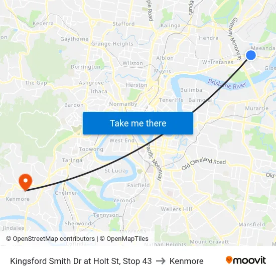 Kingsford Smith Dr at Holt St, Stop 43 to Kenmore map