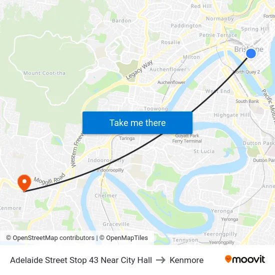 Adelaide Street Stop 43 Near City Hall to Kenmore map