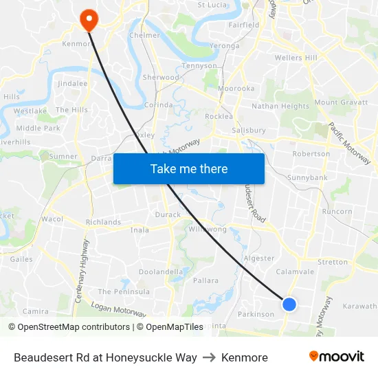 Beaudesert Rd at Honeysuckle Way to Kenmore map