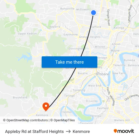 Appleby Rd at Stafford Heights to Kenmore map