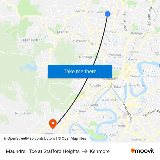 Maundrell Tce at Stafford Heights to Kenmore map