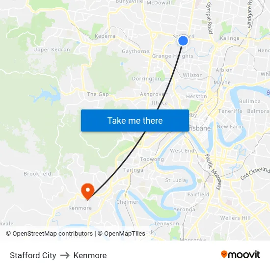 Stafford City to Kenmore map