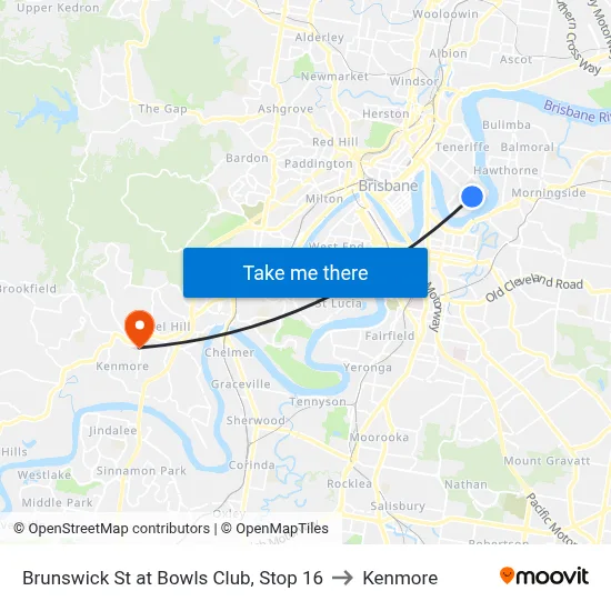 Brunswick St at Bowls Club, Stop 16 to Kenmore map