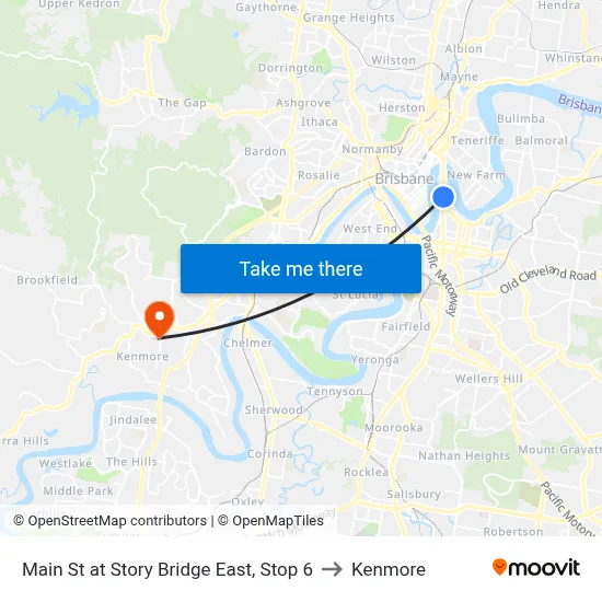 Main St at Story Bridge East, Stop 6 to Kenmore map