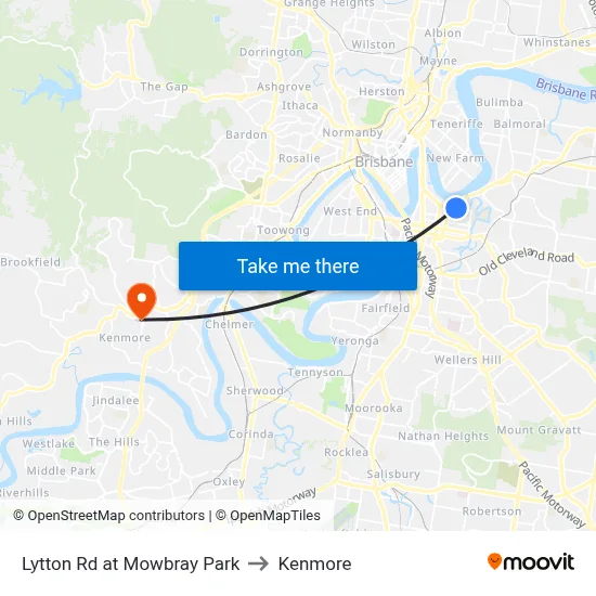 Lytton Rd at Mowbray Park to Kenmore map