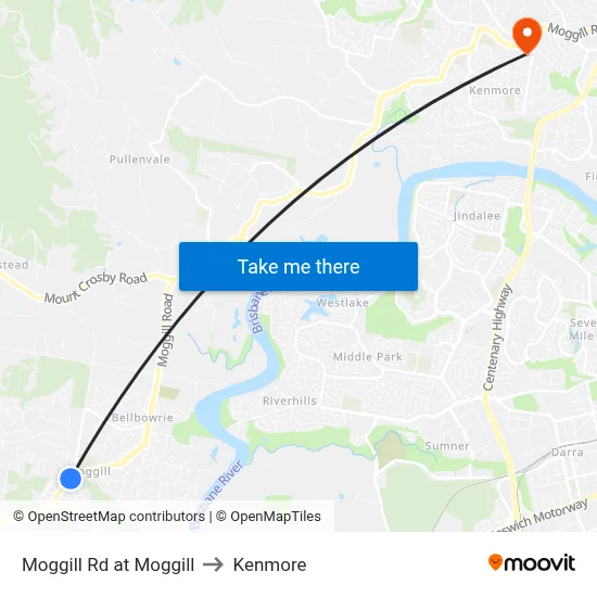 Moggill Rd at Moggill to Kenmore map