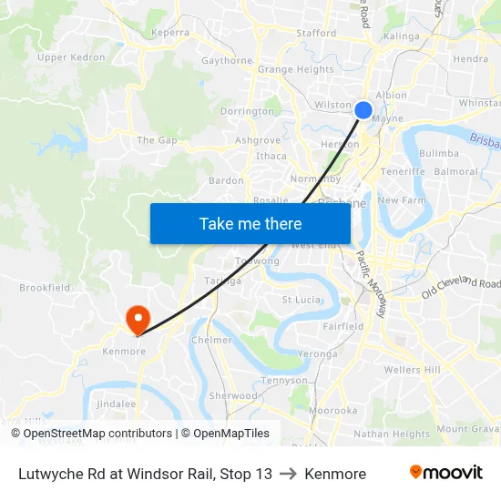 Lutwyche Rd at Windsor Rail, Stop 13 to Kenmore map