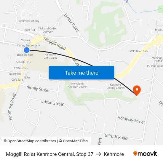 Moggill Rd at Kenmore Central, Stop 37 to Kenmore map