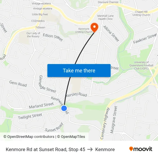 Kenmore Rd at Sunset Road, Stop 45 to Kenmore map