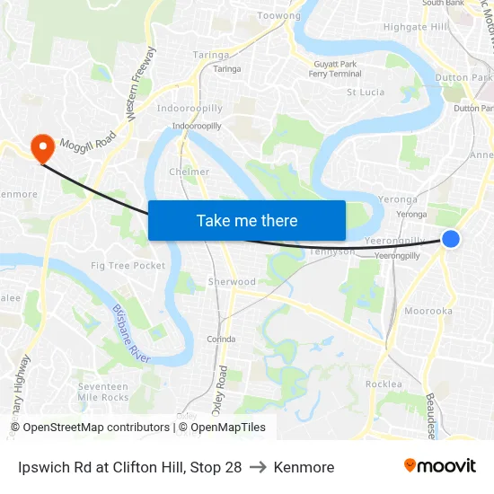 Ipswich Rd at Clifton Hill, Stop 28 to Kenmore map