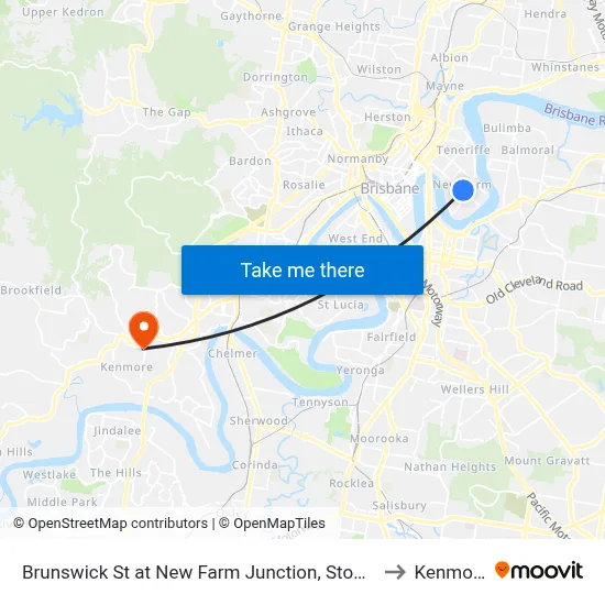 Brunswick St at New Farm Junction, Stop 14 to Kenmore map