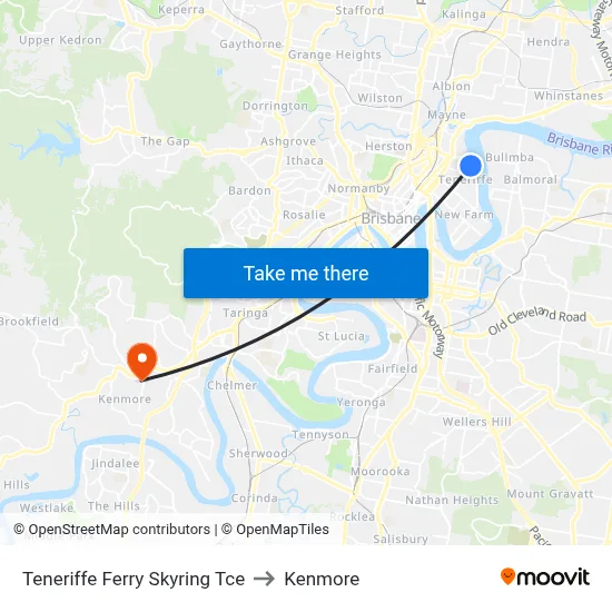 Teneriffe Ferry Skyring Tce to Kenmore map