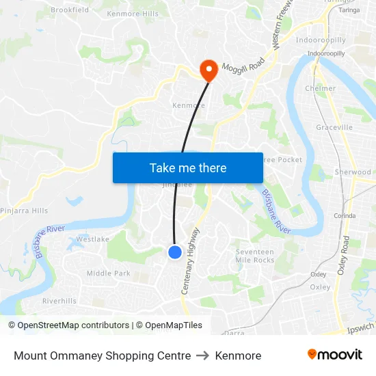 Mount Ommaney Shopping Centre to Kenmore map