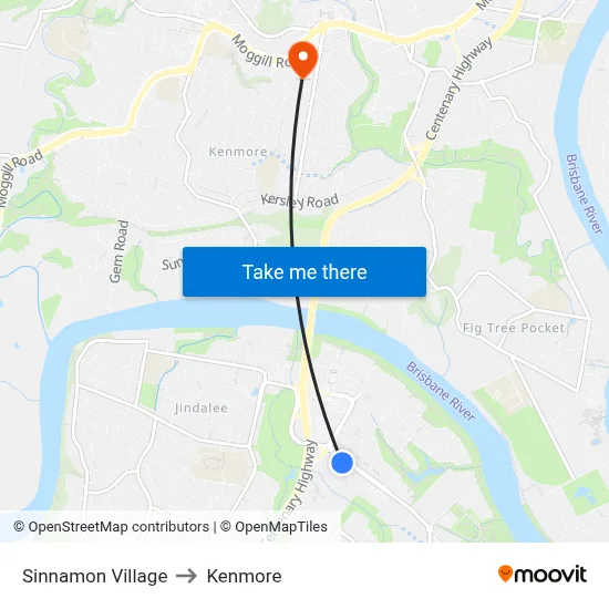 Sinnamon Village to Kenmore map
