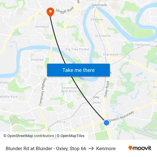 Blunder Rd at Blunder - Oxley, Stop 66 to Kenmore map