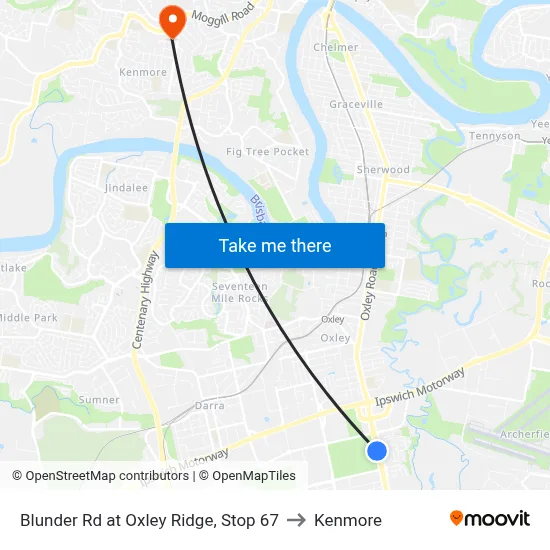 Blunder Rd at Oxley Ridge, Stop 67 to Kenmore map