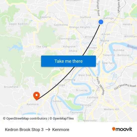 Kedron Brook Stop 3 to Kenmore map