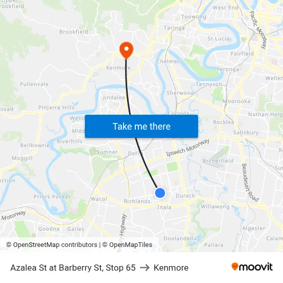 Azalea St at Barberry St, Stop 65 to Kenmore map