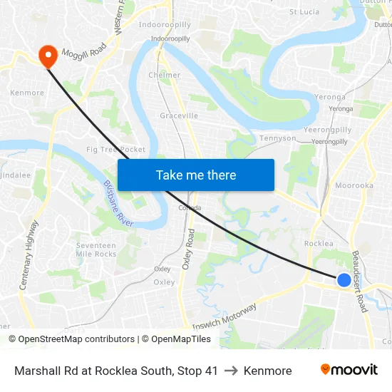 Marshall Rd at Rocklea South, Stop 41 to Kenmore map
