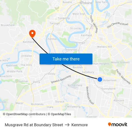 Musgrave Rd at Boundary Street to Kenmore map