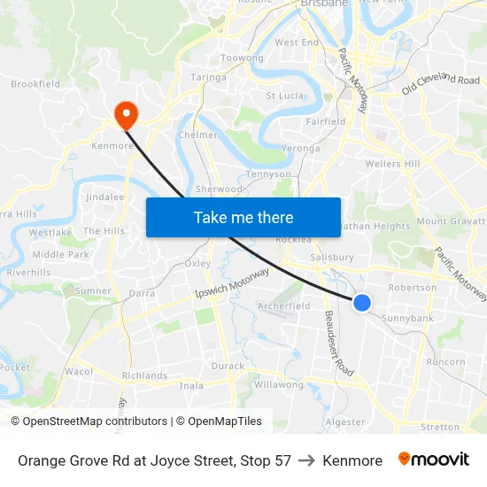 Orange Grove Rd at Joyce Street, Stop 57 to Kenmore map