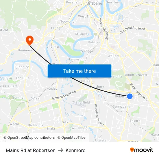 Mains Rd at Robertson to Kenmore map