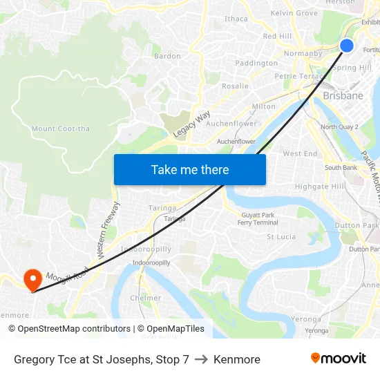 Gregory Tce at St Josephs, Stop 7 to Kenmore map