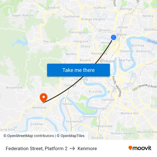 Federation Street, Platform 2 to Kenmore map