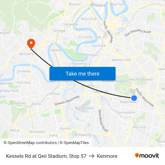 Kessels Rd at Qeii Stadium, Stop 57 to Kenmore map