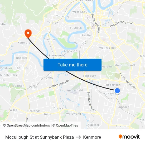 Mccullough St at Sunnybank Plaza to Kenmore map